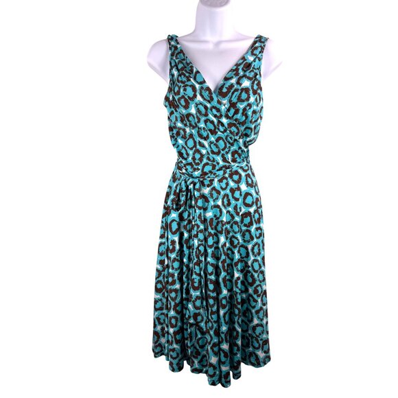 Diane Von Furstenberg Lora Cheetah print silk wrap dress 90s luxury classic teal - Picture 1 of 5